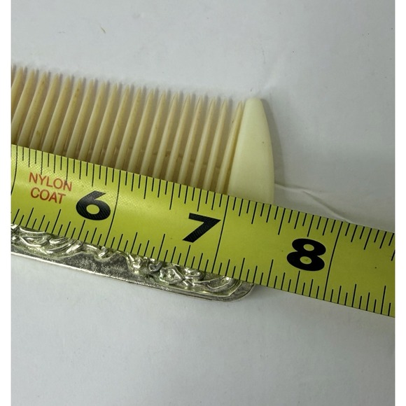 Vintage Ornate Metal & Ivory Plastic Hair Comb Floral Design Vanity Grooming - Picture 5 of 5